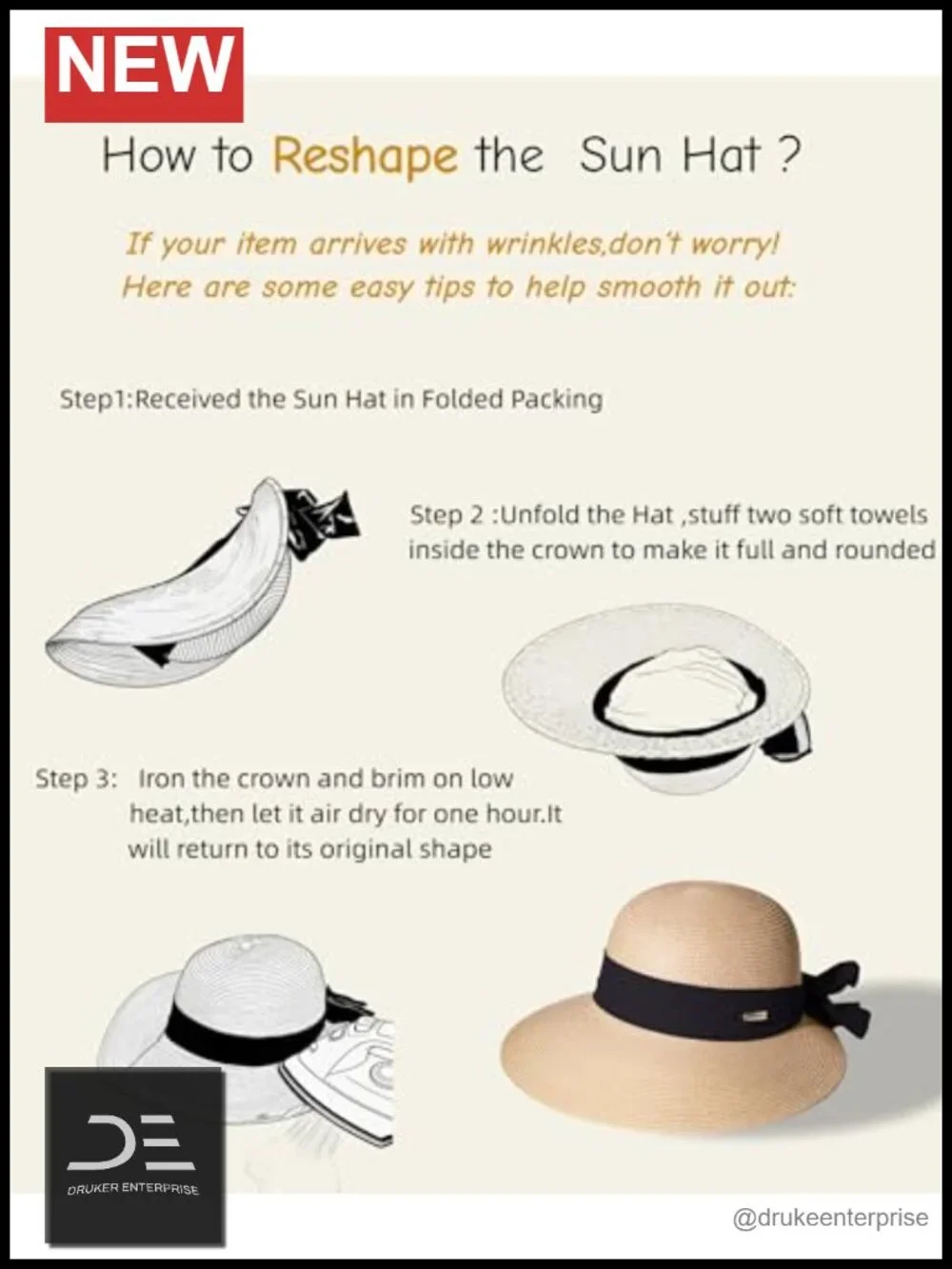 Packable Floppy Sun Hat for Women, Wide Brim Foldable Beach Hat with Sweatband,